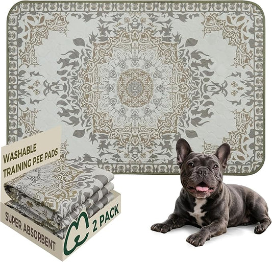 FXW Washable Pee Pads for Dogs, Puppy Pads with Super Absorbent, Specifically Designed for 42inch Cages, 41" × 27" Rectangle, Boho, 2 Packs-PurrikoPets