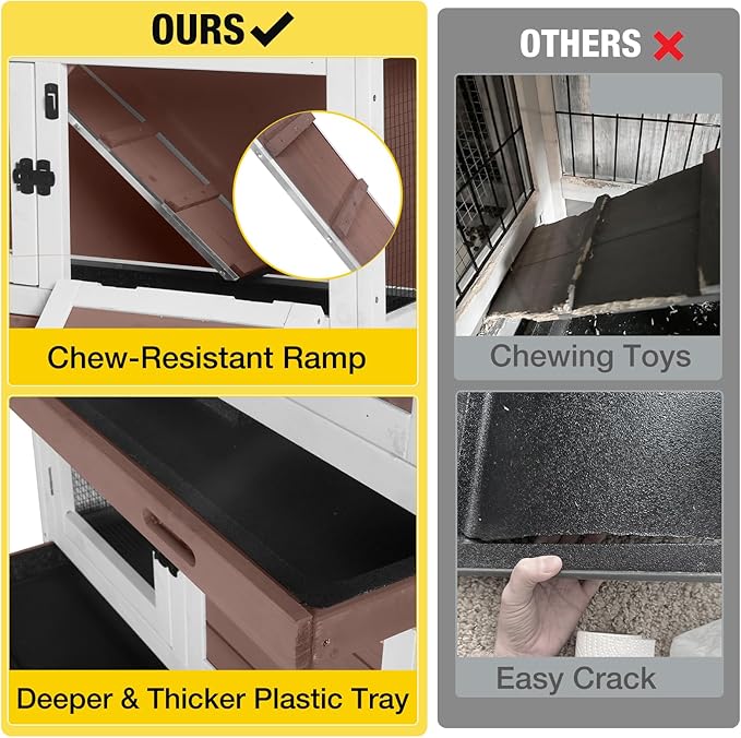 Aivituvin 2-Tier Rabbit Hutch with Tarp Door and Wheels Bunny Cage Indoor Outdoor Guinea Pig Cage Expandable with Pet Playpen 36" L, Brown-PurrikoPets