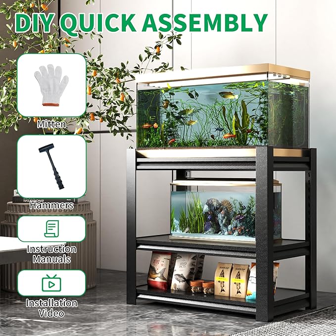 Fish Tank Stand,3-tier Rack Shelf Heavy Duty Metal Frame Aquarium Stand 20 Gallon,Reptile Terrarium Stand for 30 Gallon Long Aquarium,Reptile Tank Stand,Breeder Tank Stand,31.5"*18"*34"-PurrikoPets