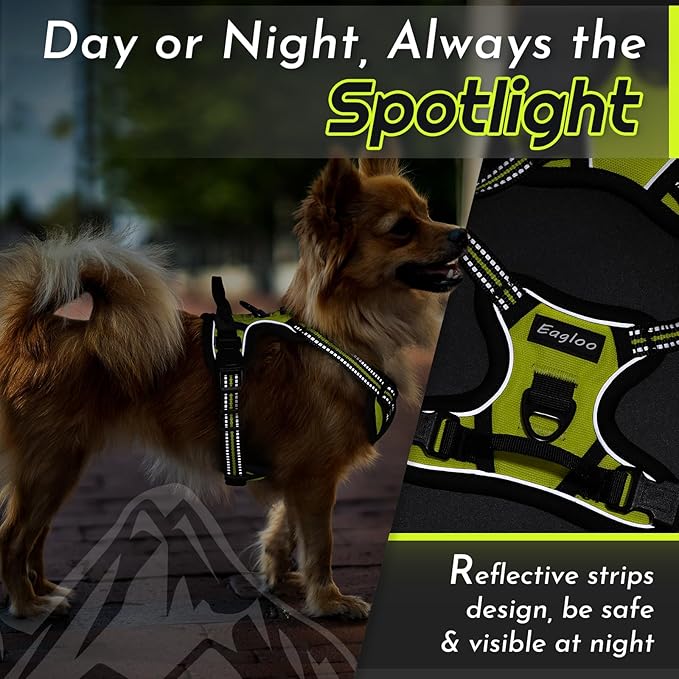 Eagloo Small Dog Harness No Pull, Service Vest with Reflective Strips and Control Handle, Adjustable and Comfortable for Walking, No Choke Pet Harness with 2 Metal Rings, Green, XS-PurrikoPets