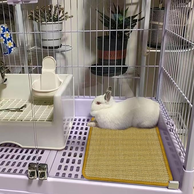 DYAUS Bunny Scratch Pad, Natural Sisal Rabbit Scratching Mat for Claws and Teeth Care, Indoor Bunny Chew Toys Bunny Bed for Biting Sleeping Nesting (1PC, 16x12in)-PurrikoPets