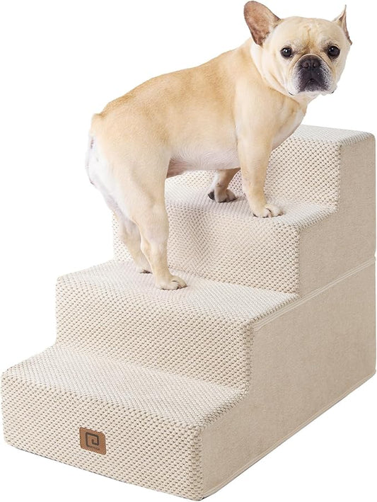 EHEYCIGA Dog Stairs for Bed 18" H, 4-Step Dog Steps for High Bed, Pet Steps for Small Dogs and Cats, Non-Slip Balanced Pet Ramp Indoor, Beige-PurrikoPets