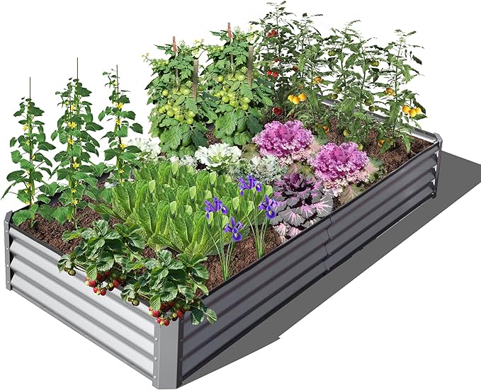 Domi Galvanized Raised Garden Bed, 6x3x1Ft Thickening Metal Planter Box for Vegetables Bottomless for Backyard Outdoor, 1" Deep w/ 128 Gallon Capacity - Silvery-PurrikoPets