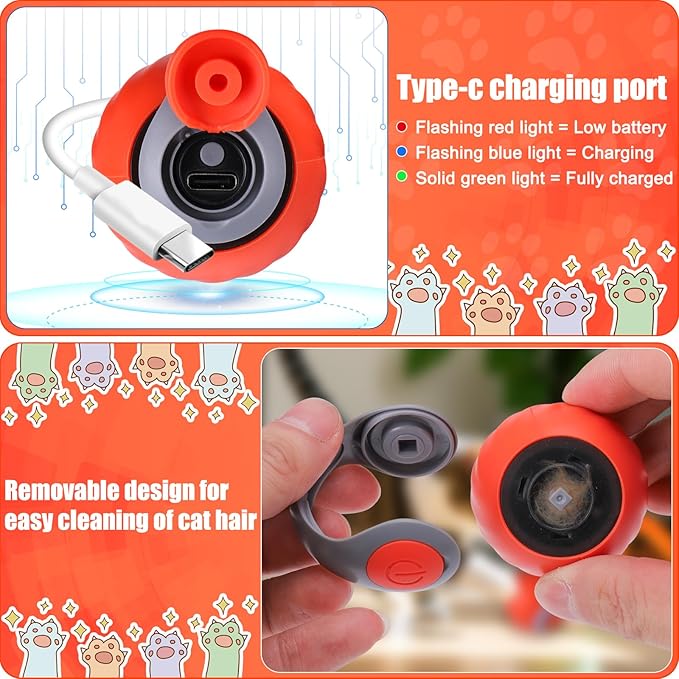 AIERSA Interactive Automatic Cat Toys for Indoor Adult Cats,Self Play Speed Tail Toy with 3 Tails and 4 Springs (Orange)-PurrikoPets