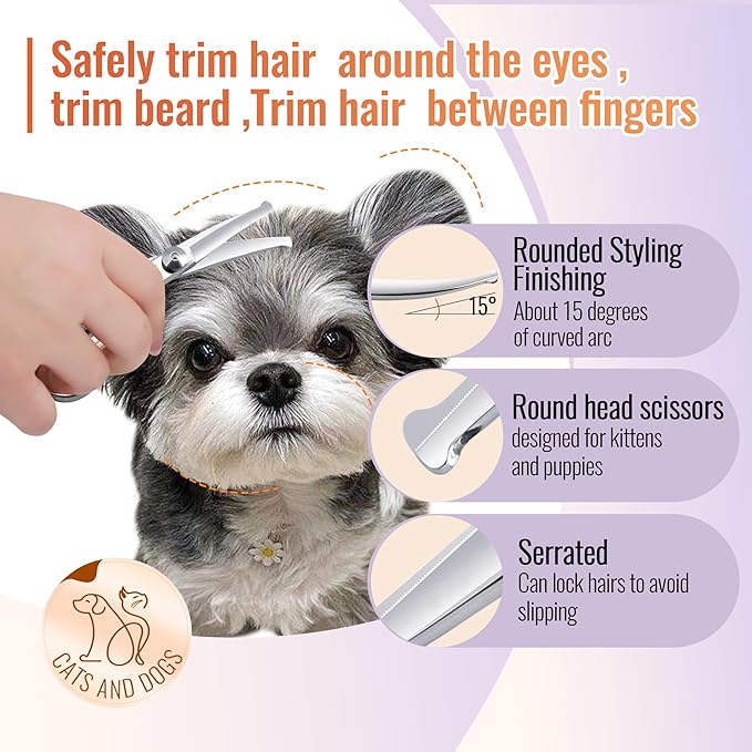 Dog Grooming Scissors: 4.75" Pet Curved Shears Made Of Advanced Stainless Steel Alloy for Trimming Dogs Cats and Other Pets Face and Paws-PurrikoPets
