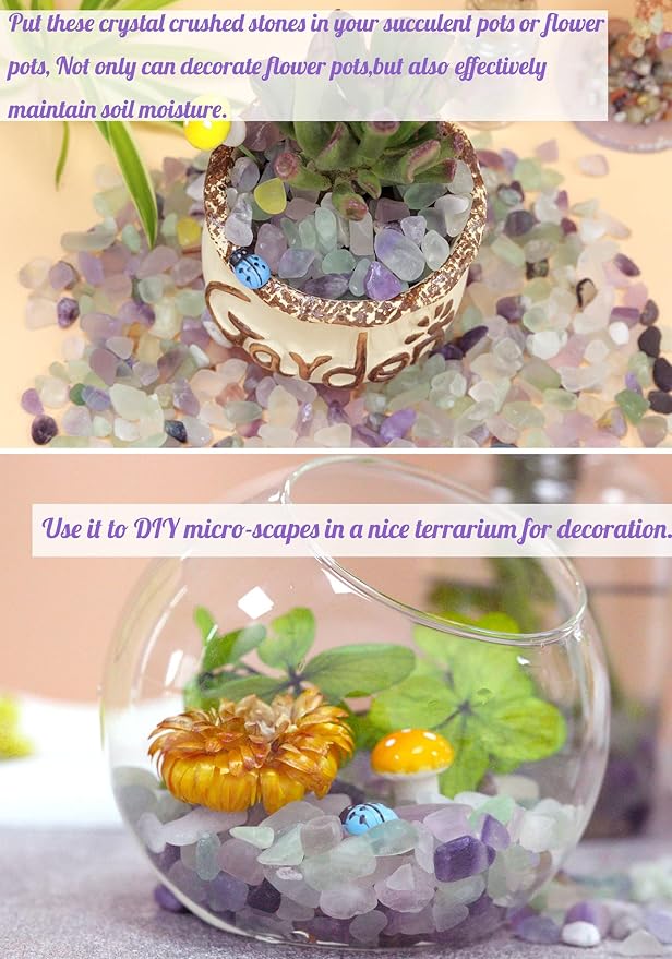 1lb Fluorite Aquarium Gravel Rocks Natural Tumbled Healing Crystal Chips Bulk Gemstones Crushed Stones for Fountain Vase Filler Planters Decorative Fish Tank Potted Reiki Energy Balancing-PurrikoPets