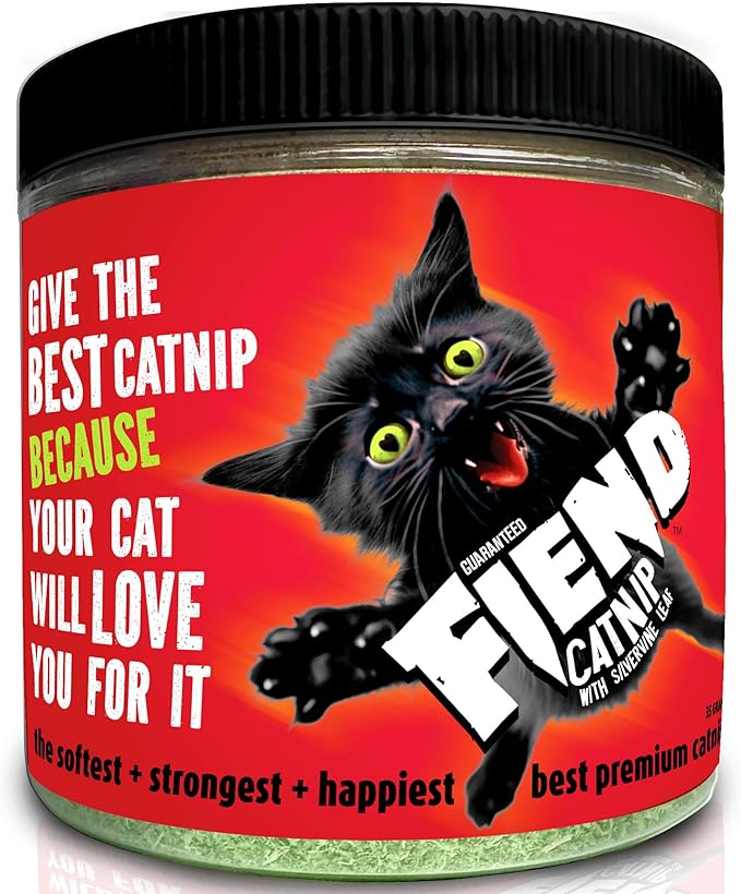 Fiend Catnip + Silvervine for Cats & Kittens Safety-Cut Premium Fine Cat Nip Blend with Vegan Silvervine + Sticker – Ultra Potent, North American – 1 Cup (34.5g) Go Ahead, Create a Monster!-PurrikoPets