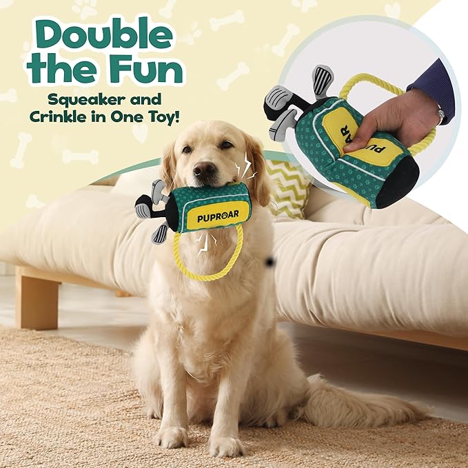 Golf Dog Toy – Birthday Dog Toy, Funny Plush Squeaky Puppy Gift with Rope & Crinkle, Golf Bag Gift-PurrikoPets