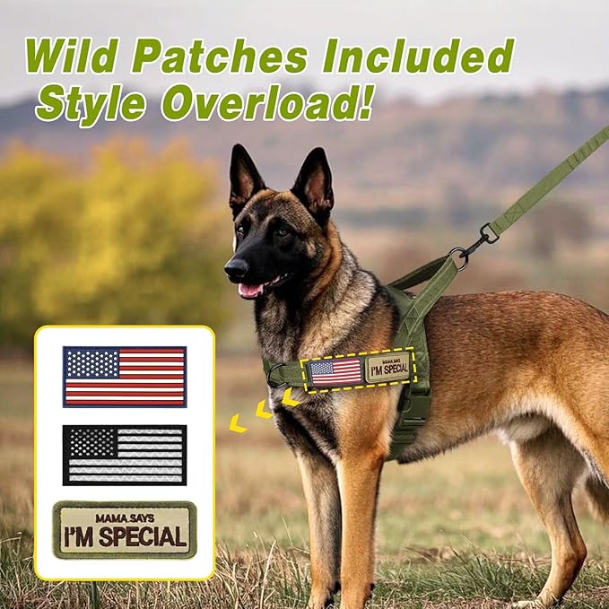 Forestpaw No Pull Dog Harness - Soft Flannel Padded Tactical Dog Vest Harness with Quick Release Buckle, Adjustable Reflective Pet Harness for Medium Large Dogs Walking Training,Green L-PurrikoPets