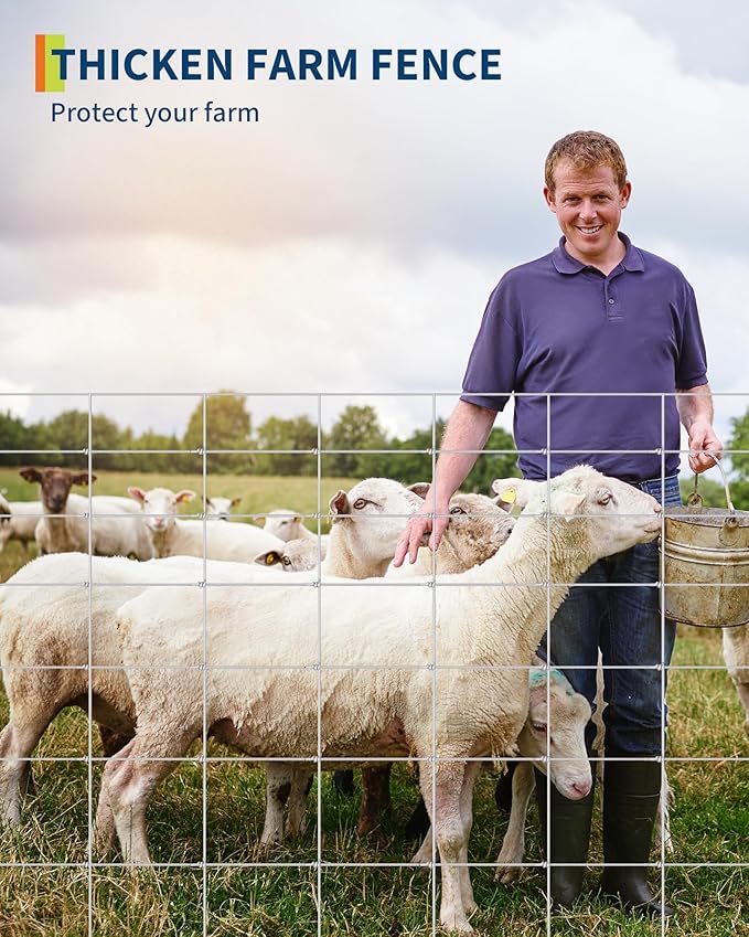 9GA Thickened Heavy Duty Cattle Farm Fence, 4ft x 164ft Galvanized Goat Deer Fence, Heavy Zinc Coating Hog Wire Fencing for Farm Livestock Animals Protection-PurrikoPets