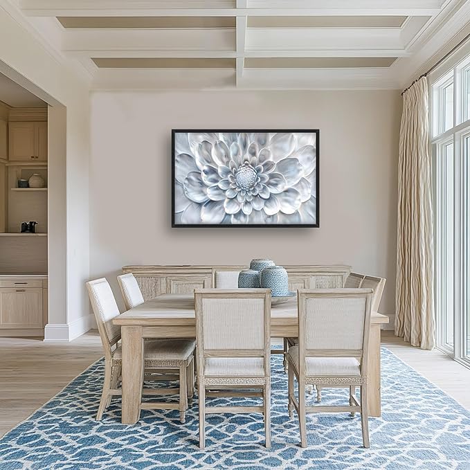 Abstract Flower Large Wall Art White Silver Floral Pictures Wall Decor Neutral Canvas Print Painting Artwork for Bathroom Living Room Bedroom 36L" x 24W"-PurrikoPets