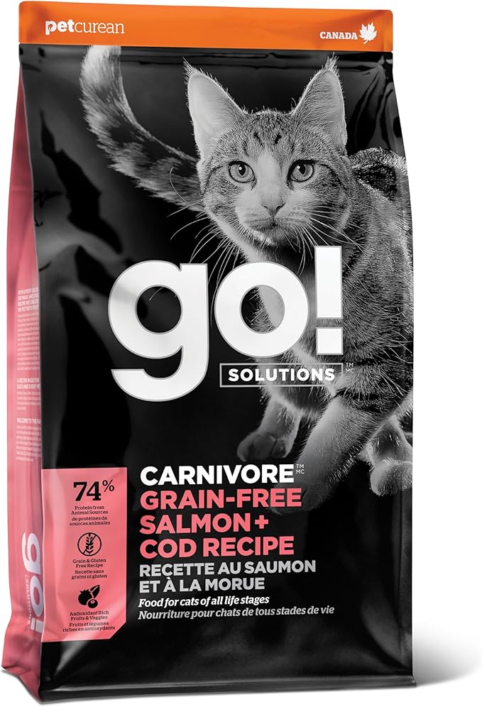 Go! Solutions Carnivore, Grain-Free, Protein Rich Dry Cat Food, Salmon and Cod Recipe, 8 lb Bag-PurrikoPets