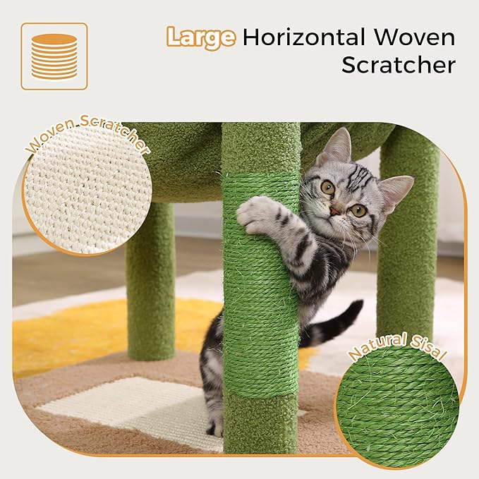 72” Cat Tree for Large Cats Big Cat Tower with Enlarged Hammock 21.6x17.7” Spacious Cats Condo House and Roomy Top Bed and Multiple Scratch Posts for Indoor Adult Cats (Green, XLarge-72)-PurrikoPets
