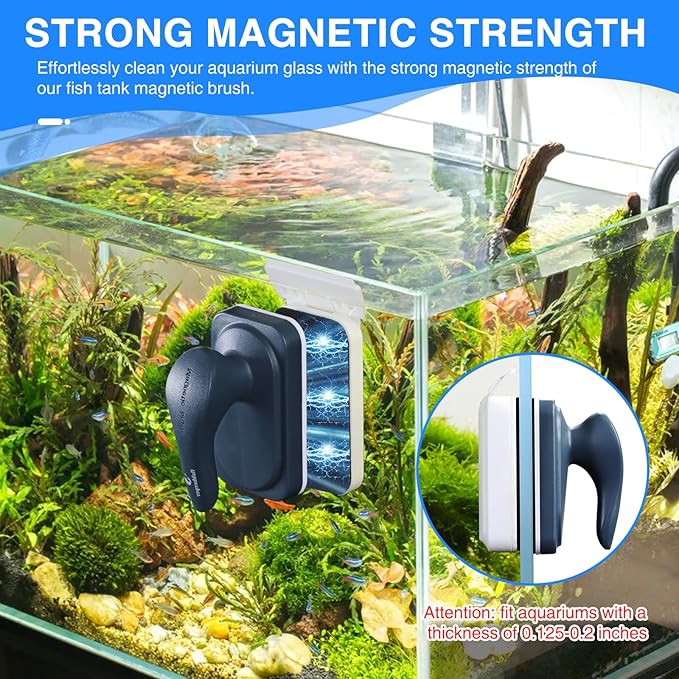 fishkeeper Aquarium Strong Magnetic Glass Cleaner Brush, Fish Tank Algae Magnet Cleaning Tool with 2 Detachable Scrapers, Mag Float Scrubber for 0.2 Inch Glass and Acrylic Tanks-PurrikoPets