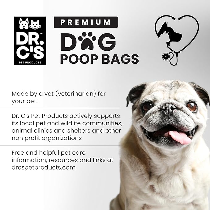 100% Certified Compostable Dog Poop Bags - Dr. C's Premium Dog Poop Bags - 270 Bags / 18 Rolls, Extra thick, Leak Proof, Unscented, Plant Based and Earth Friendly-PurrikoPets