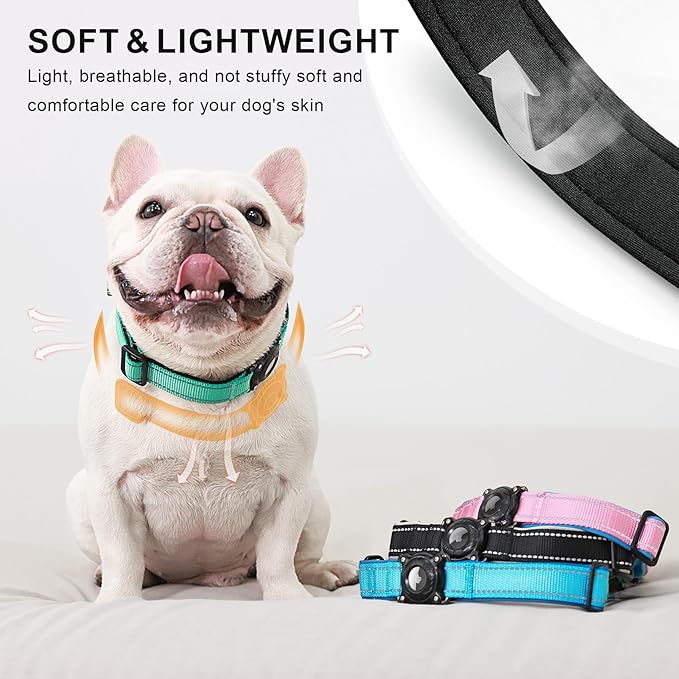 Airtag Dog Collar with Martingale Design, IP68 Waterproof Air Tag Collar Holder, Adjustable Reflective Soft Padded Nylon Dog Collar for Large Medium Small Dogs-PurrikoPets