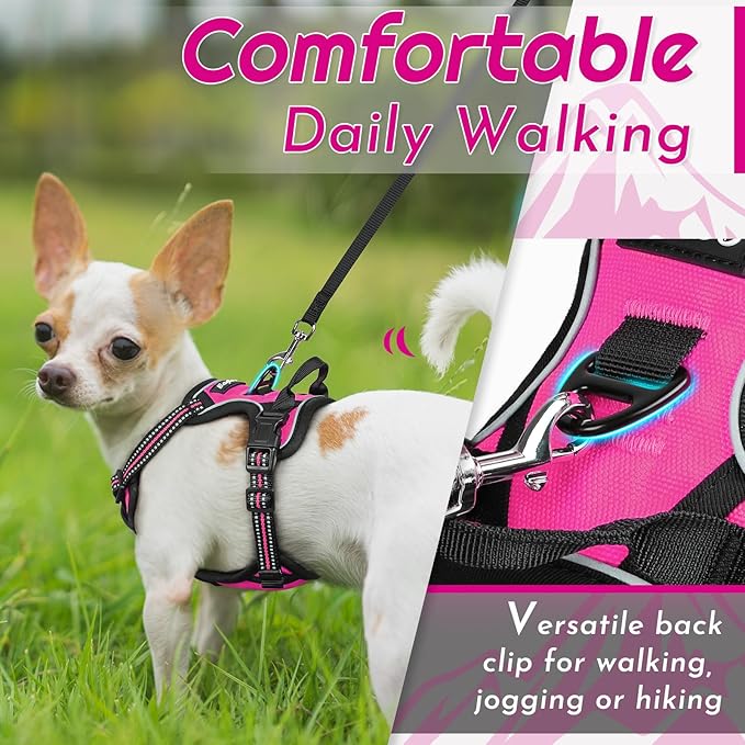 Eagloo Small Dog Harness No Pull, Service Vest with Reflective Strips and Control Handle, Adjustable and Comfortable for Easy Walking, No Choke Pet Harness with 2 Metal Rings, Rose Red, XS-PurrikoPets