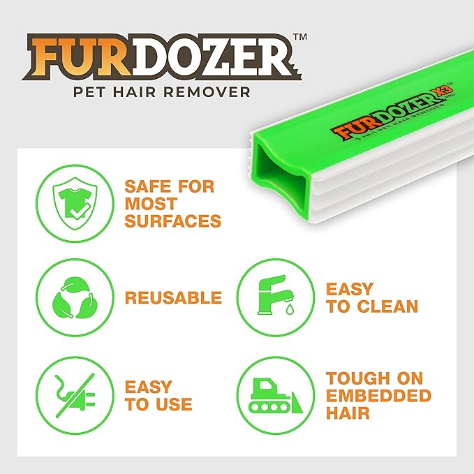 FurDozer X3 MINI Pet Hair Remover & Auto Detailing Tool - Cat & Dog Hair Remover for Carpets, Car Interiors, Couches, Bedding, & Pet Furniture - Reusable Pet Hair Removal Tool for Dog Fur & Lint, 3.5"-PurrikoPets