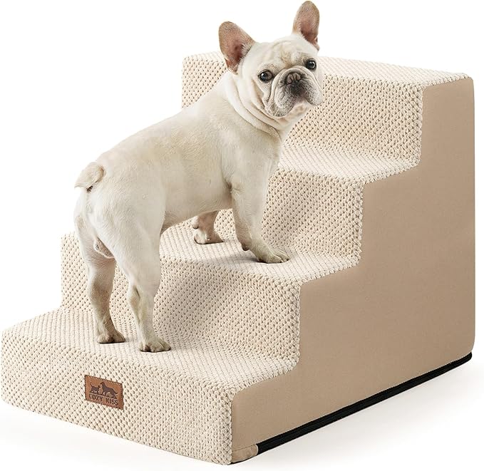 Dog Stairs for Small Dogs, 4 Tier Wider Pet Stairs for Couch and Beds, 17.7" H Non-Slip Dog Steps for Old Cats, Puppy, Small Medium Dogs, 17.7x23.6x17.7 inch, Beige-PurrikoPets