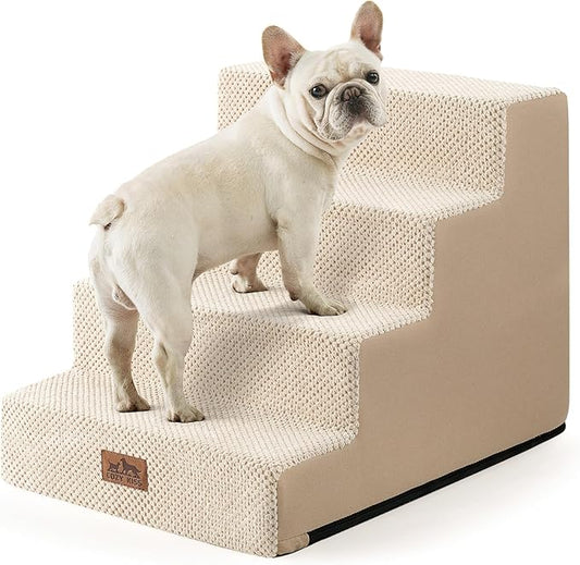 Dog Stairs for Small Dogs, 4 Tier Wider Pet Stairs for Couch and Beds, 17.7" H Non-Slip Dog Steps for Old Cats, Puppy, Small Medium Dogs, 17.7x23.6x17.7 inch, Beige-PurrikoPets
