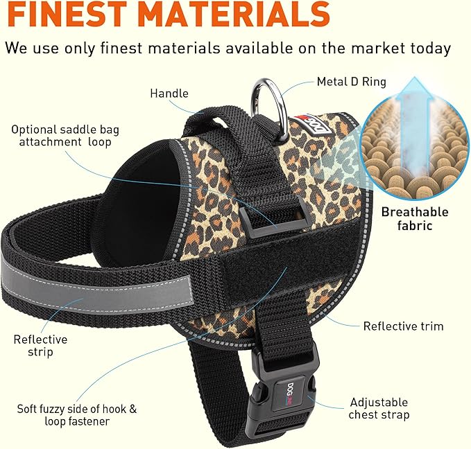 Dogline Dog Harness, Reflective No-Pull Adjustable Vest with Handle for Walking, Training, Breathable, No - Choke Harness for Small, Medium or Large Dogs Room for Patches Leopard Brown XS 15"-18"-PurrikoPets