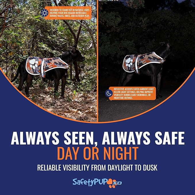 Dog Reflective Vest – Hi-Vis Fluorescent Visibility That Helps to Safeguard Your Pet On/Off Leash in Urban & Rural Areas (Camo, Medium)-PurrikoPets