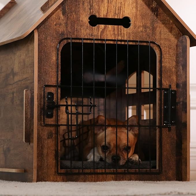 Dog House Indoor for Small Dogs or Cats, Cozy Wooden Design, Small Indoor Bed House, with Air Vents and Elevated Floor Warm Dog Cave-PurrikoPets
