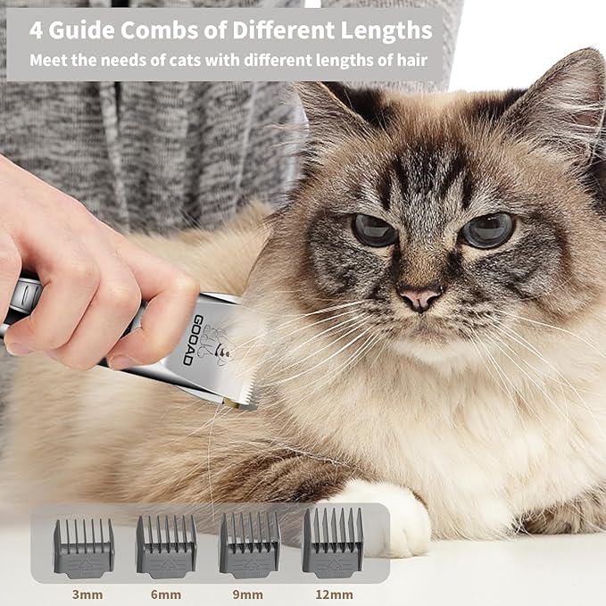 Goood Cat Clippers for Matted Hair - Cordless Cat Shaver, Low Noise Paw Trimmer, Quiet Pet Hair Clippers (Silver)-PurrikoPets