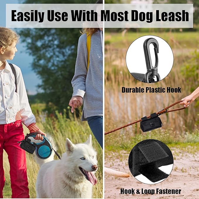 2Packs Dog Waste Bag Dispenser Pet Poop Bags Holder for Doggie Waste Bags Dispensers Soft Fabric Zipper Small Doggy Puppy Pouch for Leash Accessory Attachment with Carrier (Black & Purple)-PurrikoPets