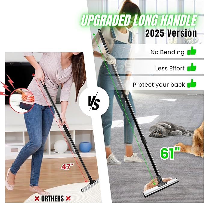 2025 Dual-Edge Carpet Rake for Pet Hair Removal & Fluffing Matted Carpet – 61" Adjustable Handle, Deep Clean Dog & Cat Hair Remover, Reusable Scraper for Rugs, Low Pile Carpet, Couch & Stairs-PurrikoPets