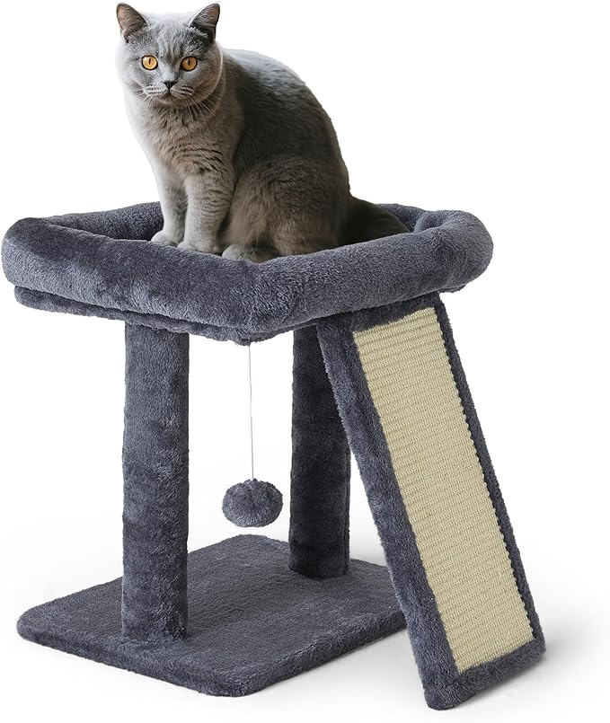 17.7-inch Small Cat Tree Tower with Scratching Post for Indoor Cats,Grey-PurrikoPets