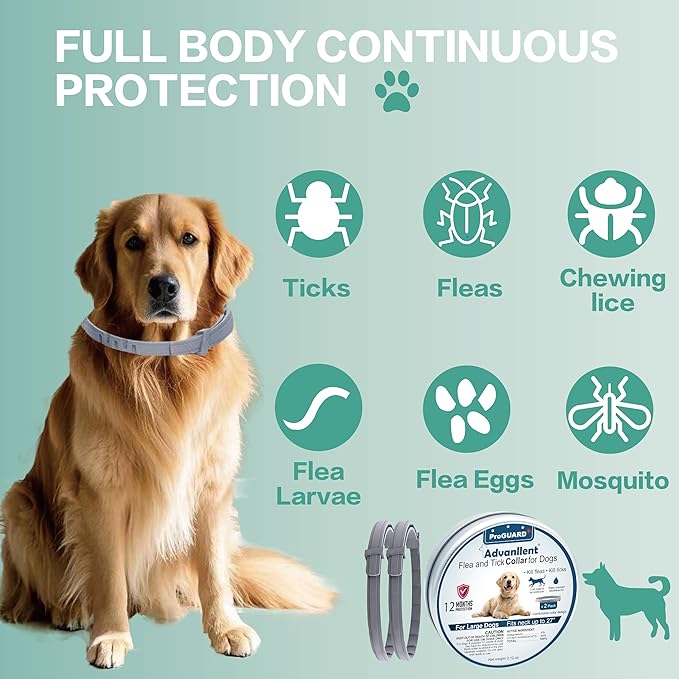 Flea Collar for Dogs, Flea and Tick Prevention for Dogs Collar, Dog Flea and Tick Treatment, 2 Collars, 12 Months Prevention, One Size Fits All-PurrikoPets