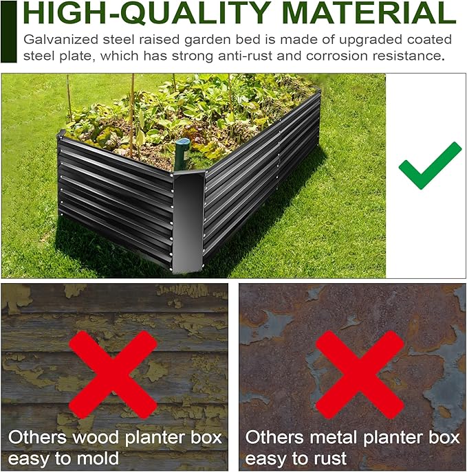 EDOSTORY Metal Raised Bed Garden Bed Kit, 8x4x2ft Tall Galvanized Planter Raised Garden Boxes Outdoor, Large Metal Raised Garden Beds for Flowers, Vegetables, Herbs-PurrikoPets