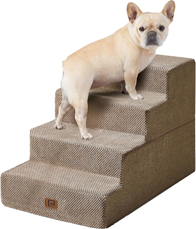EHEYCIGA Dog Stairs for Bed 20" H, 4-Step Extra Wide Dog Steps for High Bed, Pet Steps for Small Dogs and Cats, Non-Slip Balanced Pet Ramp Indoor, Camel-PurrikoPets