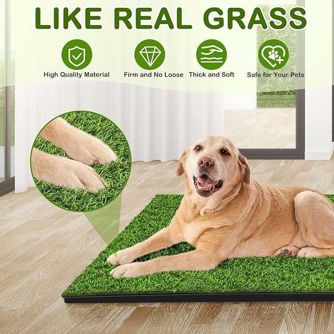 Dog Grass Pad with Tray, 34''X23'' Large Artificial Turf Grass Potty, Reusable Puppy Pee Pads for Dogs, Portable Dog Litter Box for Indoor/Outdoor Potty Training Toilet-PurrikoPets