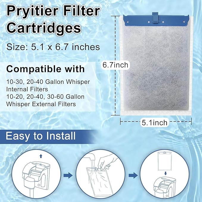 12 Pack Fish Tank Filter Cartridge for Whisper Bio-Bag Filters, Large Aquarium Replacement Filter Cartridges for Whisper Filters 20i,40i/IQ20,30,45,60/PF20,30,40,60 and ReptoFilter-PurrikoPets