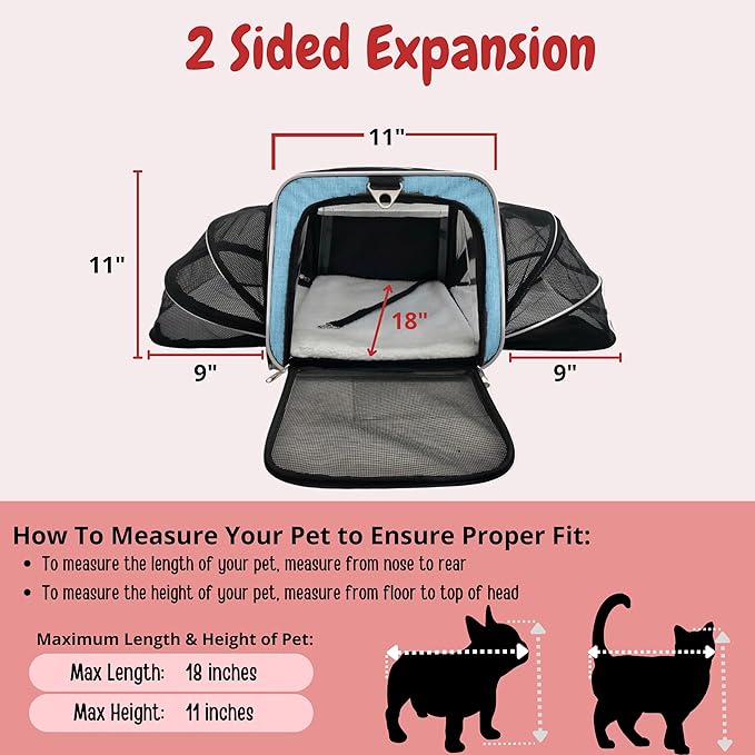 Airline Approved Expandable Premium Pet Carrier on Wheels- Two Sided Expandable Rolling Carrier- Designed for Dogs & Cats- Extra Spacious Soft Lined Carrier! - Light Blue-PurrikoPets