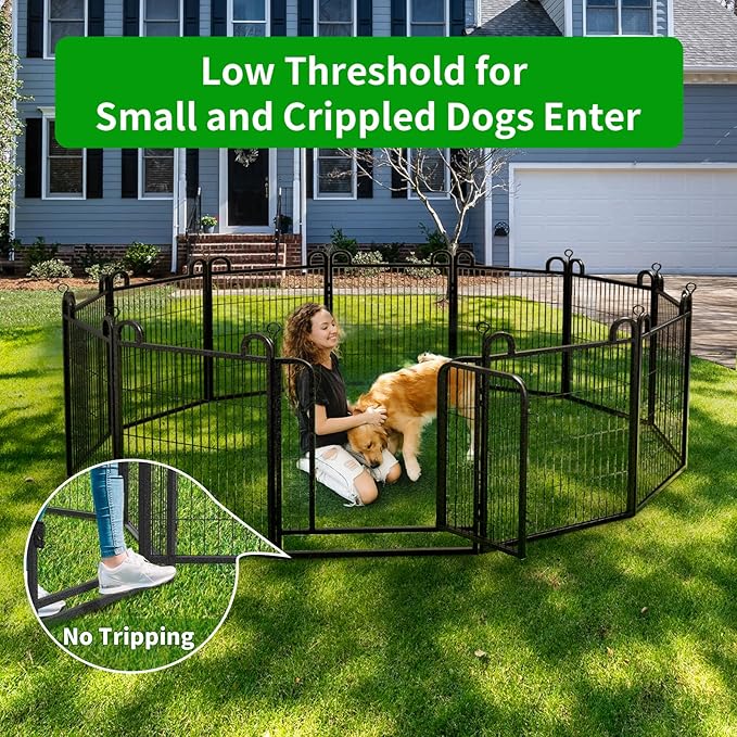 Dog Playpen Outdoor 24 Panels Heavy Duty Dog Fence 40" Height Anti-Rust with Doors Portable for RV Camping Yard, Total 54FT, 227 Sq.ft, Snowy Black-PurrikoPets