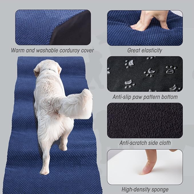 Dog Stairs&Steps for High Beds Up to 28'', 5-Step Dog Ramp for Small Medium Dogs with Washable Cover, Pet Steps for Cats to Get on Couch and Sofa, Durable Foam Ladders, 24.4" Tall, Blue-PurrikoPets