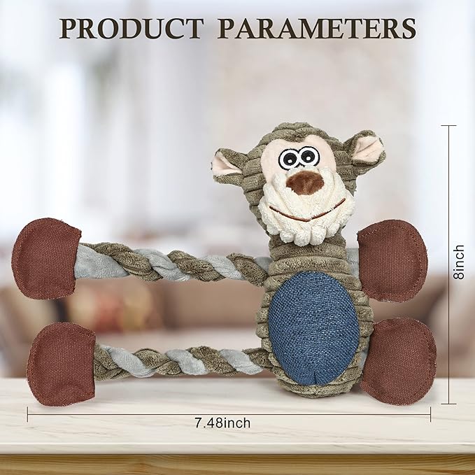 Dog Toys for Large Dog - Plush Squeaky Medium & Small Dog Toys - Stuffed Animals Puppy Toys - Funny Cute Dog Toys for Dog Birthday Presents (Monkey)-PurrikoPets