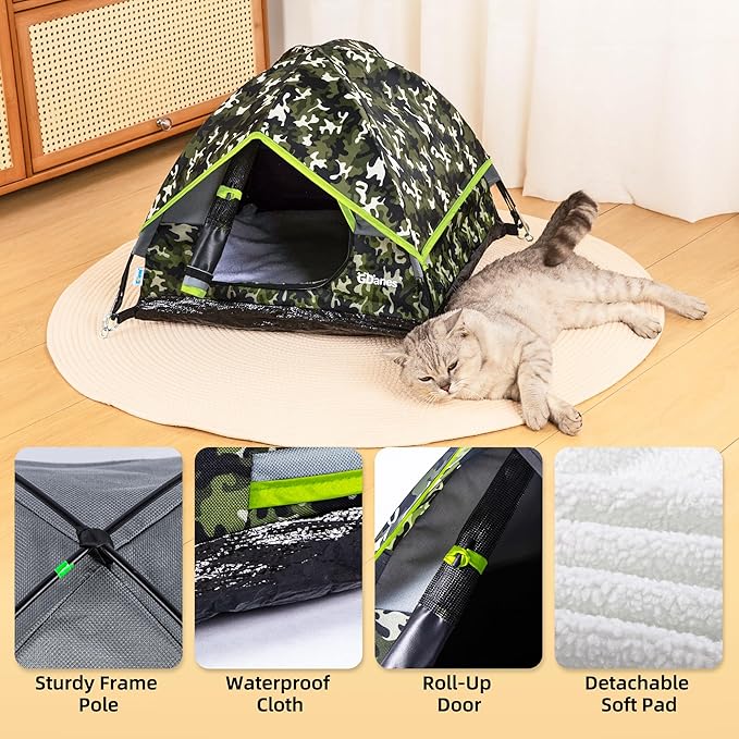 GDanes Camouflage Cat Tent, Portable Pet Cat House with Soft Pad, Cat Cave, Dog House for Small Medium Dogs and Rabbits-PurrikoPets