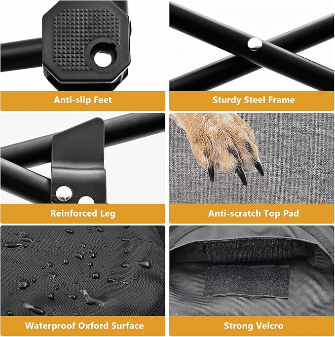 Elevated Dog Bed, Portable Raised Pet Cot for Outdoor and Indoor Folding Dog Cot Bed with Comfortable Padded Filling Carrying Bag Included Pet Raised Travel Lounger for Camping Traveling (28x28x8inch)-PurrikoPets