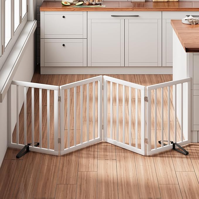 37-74" Wide Dog Gate 4 Panel Dog Gates for Stair Doorways House Indoor Freestanding Pet Gates for Dogs, Doogie Puppy Fences-PurrikoPets