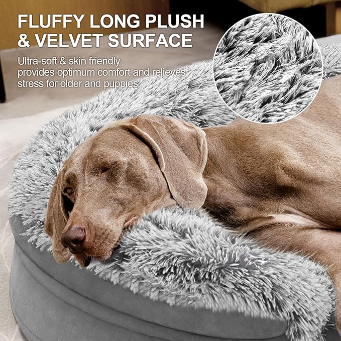 3.7 inch Thickened Orthopedic Dog Beds for Large Dogs, Supportive Dog Sofa Bed with 28D Egg-Crate Foam, Removable Washable Plush Cover, Waterproof Lining, Half-Round Design for Puppy, Senior Dog-PurrikoPets