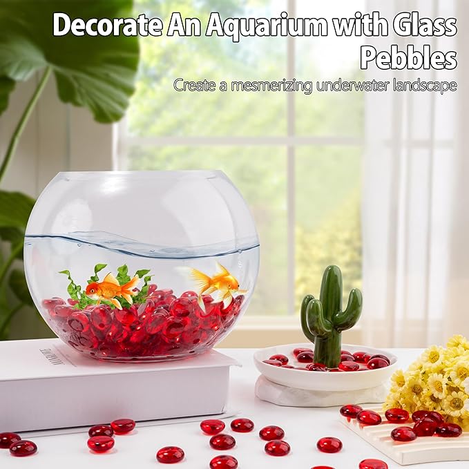 1LB Red Glass Marbles, Transparent and Smooth Flat Glass Beads for Vases, Mosaic Gem Pebbles for Aquarium Decor, Floral Arrangements, Mancala Stones, Vase Filler and Crafts (Approx. 80-100 PCS)-PurrikoPets