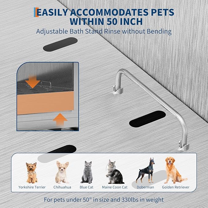 50" Stainless Steel Professional Dog Washing Station - Pet Bathing Tub w/Non-Slip Stairs | Slip-Resistant Floor Grate | for Large/Medium/Small Dogs-PurrikoPets