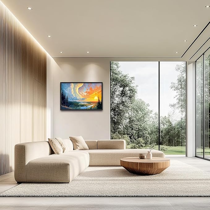 Framed Large Sunrise Wall Art for Living Room, Oversized Sunrise Wall Decor Forest Lake Landscape Canvas Print Natural Picture Home Decoration for Bedroom Living Room Office 36"x24"-PurrikoPets