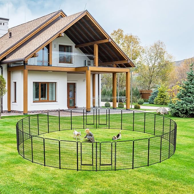 Dog Playpen Outdoor Extra Wide 32 Panels Heavy Duty Dog Fence 50" Height Anti-Rust with Doors Portable for RV Camping Yard, Total 84FT, 561 Sq.ft, Snowy Black-PurrikoPets