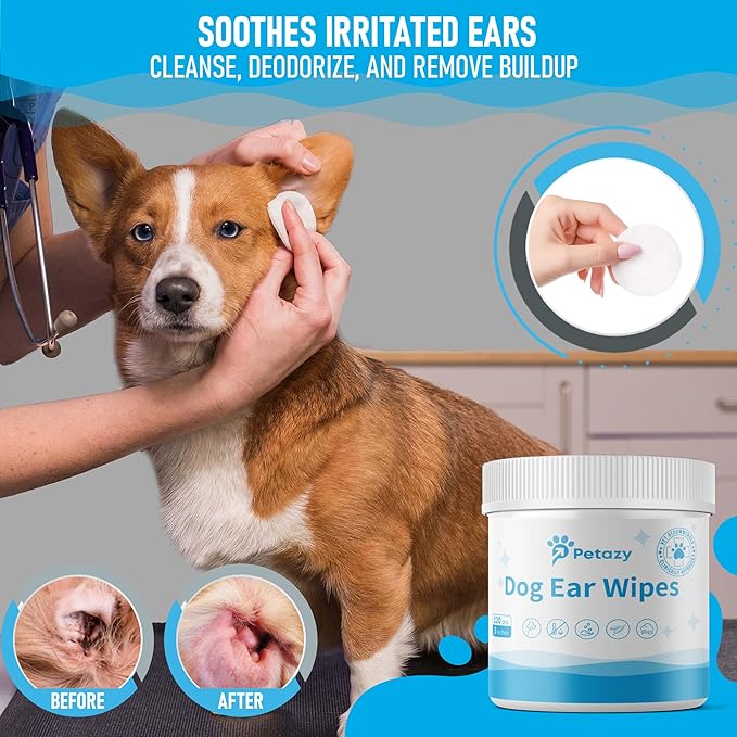 Dog Ear Wipes for Dog Yeast Wax Itch and Odor | Unscented Dog Ear Cleaner for Dogs | Natural Cleaning Puppy Ear Wipes | Soothing Ear Wipes for Pets Cat | Natural Ingredients | 125 XL Pcs-PurrikoPets