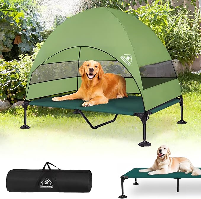 Elevated Outdoor Dog Bed with Canopy & Adjustable Feet - Larger Shade for Camping, Backyard & Patio-PurrikoPets
